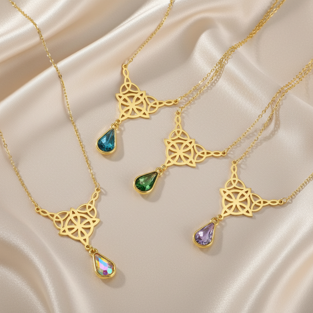 Celtic Knot Stainless Steel Drop Stone Pendant Necklace