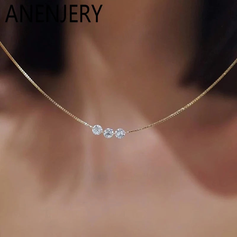 Three Zircon Delicate Cooper Necklace