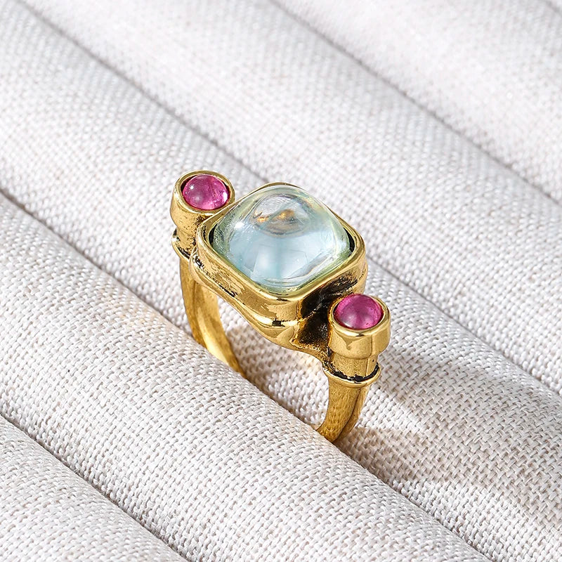 Vintage Inspired Alloy Ring with Blue/Pink CZ Bold Statement Piece