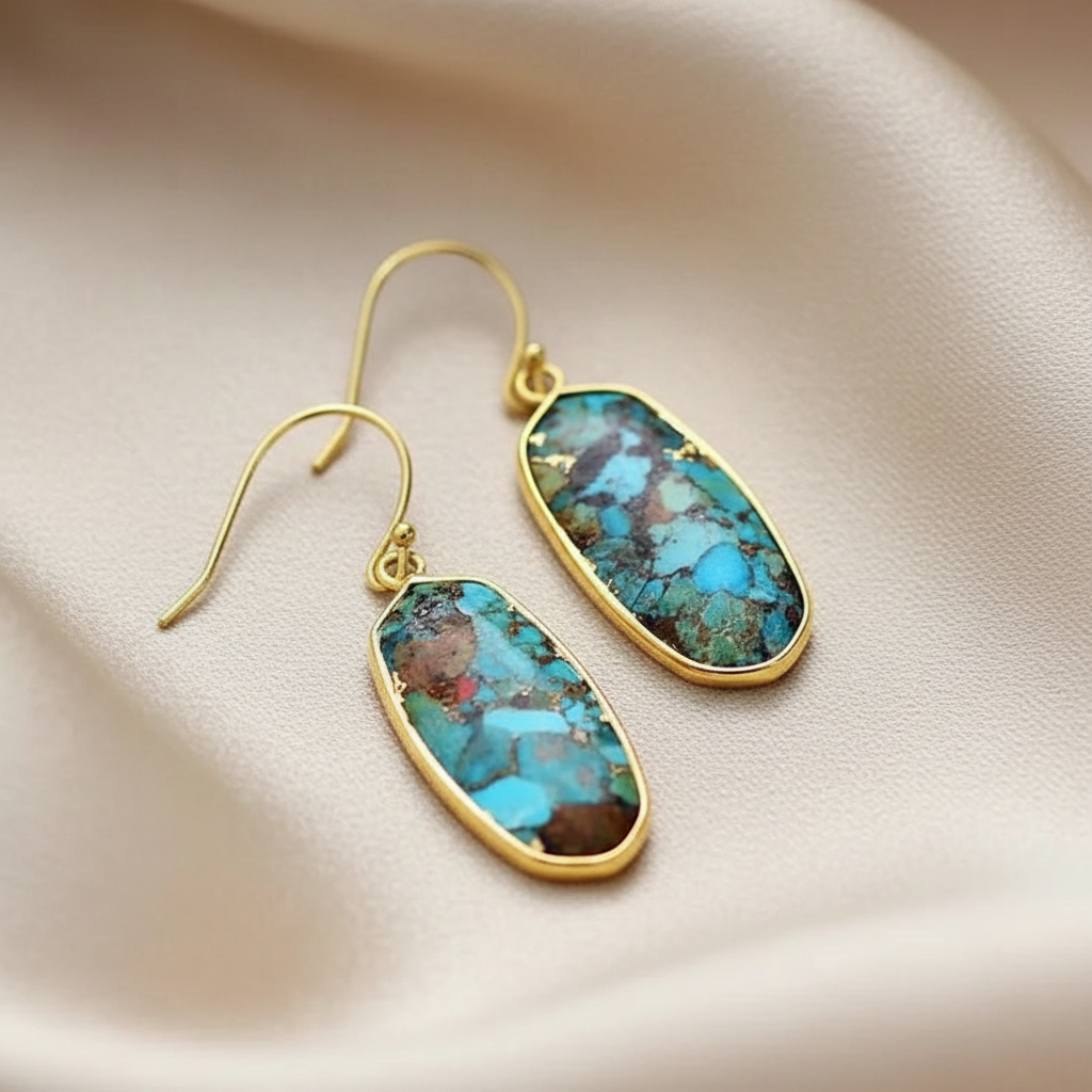 Natural Blue-Brown Stone Cooper Alloy Earrings