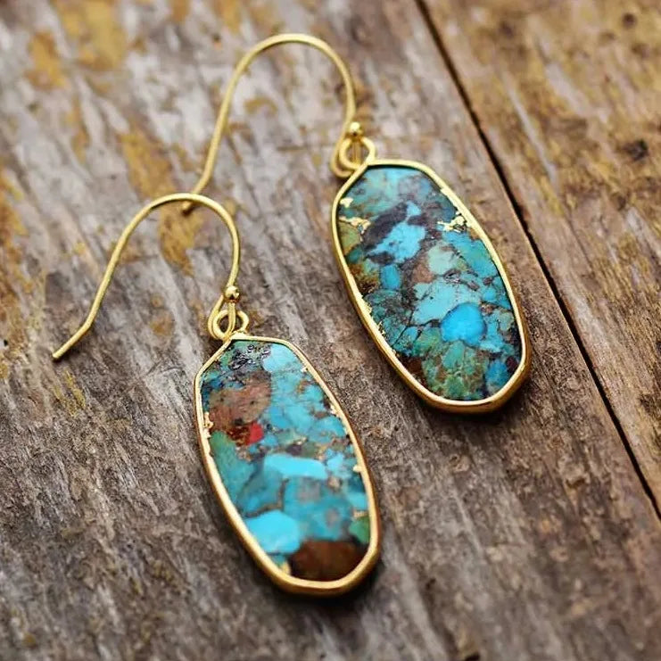 Natural Blue-Brown Stone Cooper Alloy Earrings