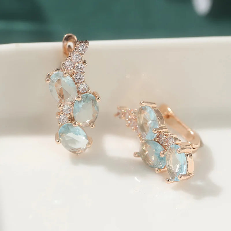 Clear Blue CZ KC Gold Plated Copper Earrings
