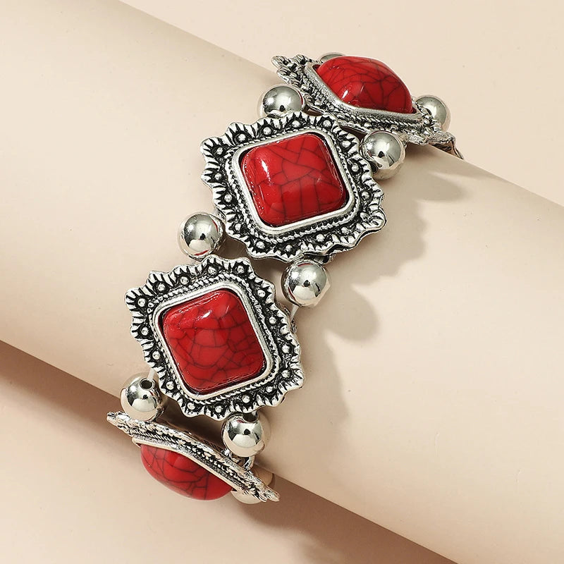 Stretchy Boho Bracelet with Acrylic Beads in Zinc Alloy Setting - Bold Statement