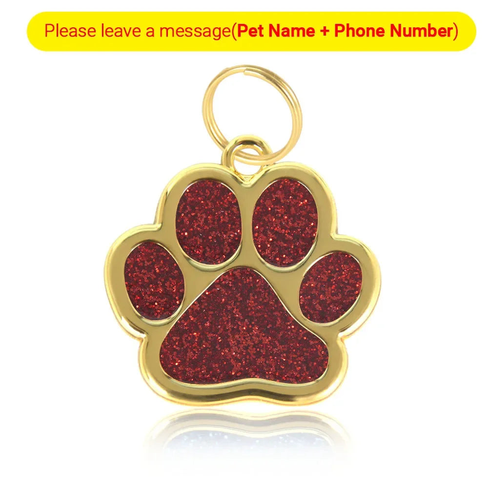 Gold Tone Stainless Steel Dog Cat Paw Print ID Name Tag