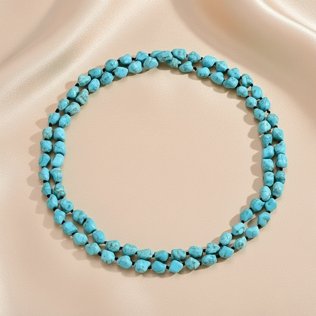Boho Long Knotted Natural Turquoise Beads Necklace