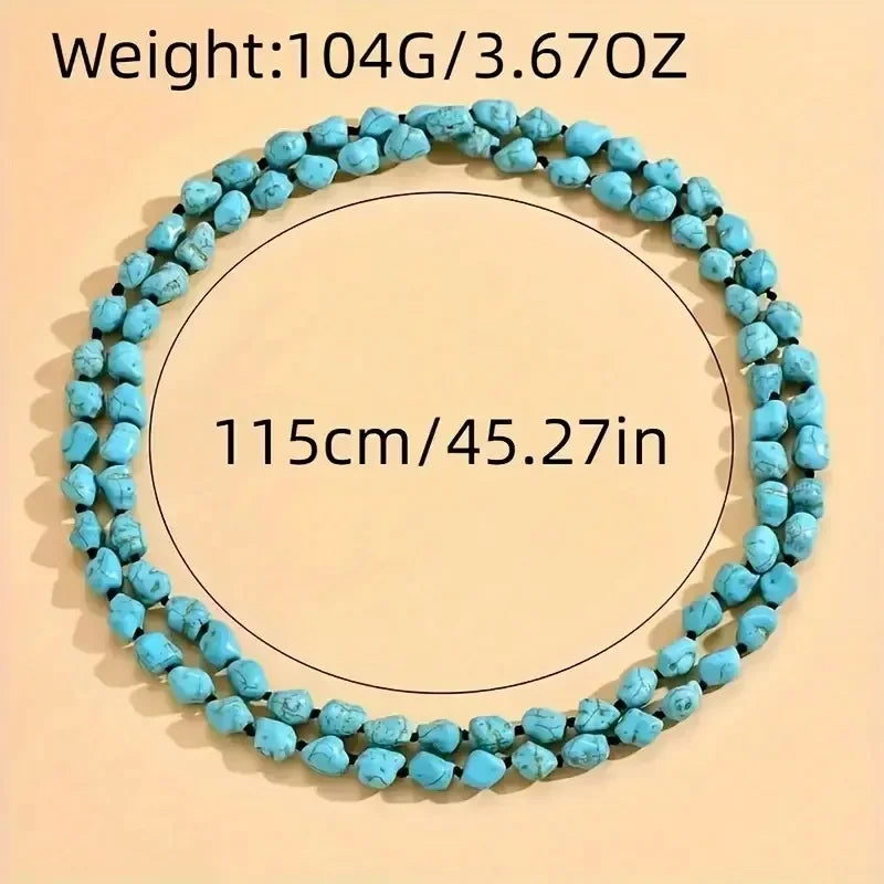 Boho Long Knotted Stone Turquoise Beads Necklace