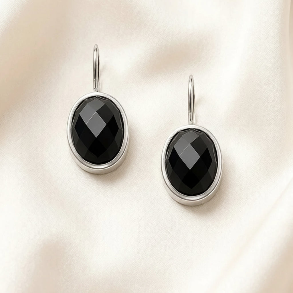 Petite Oval Drop Earrings in 925 Sterling Silver with Colorful Stone