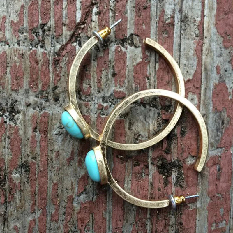 Collection of Bohemian Ethnic Oval Resin Stone Drop Zinc Alloy Earrings
