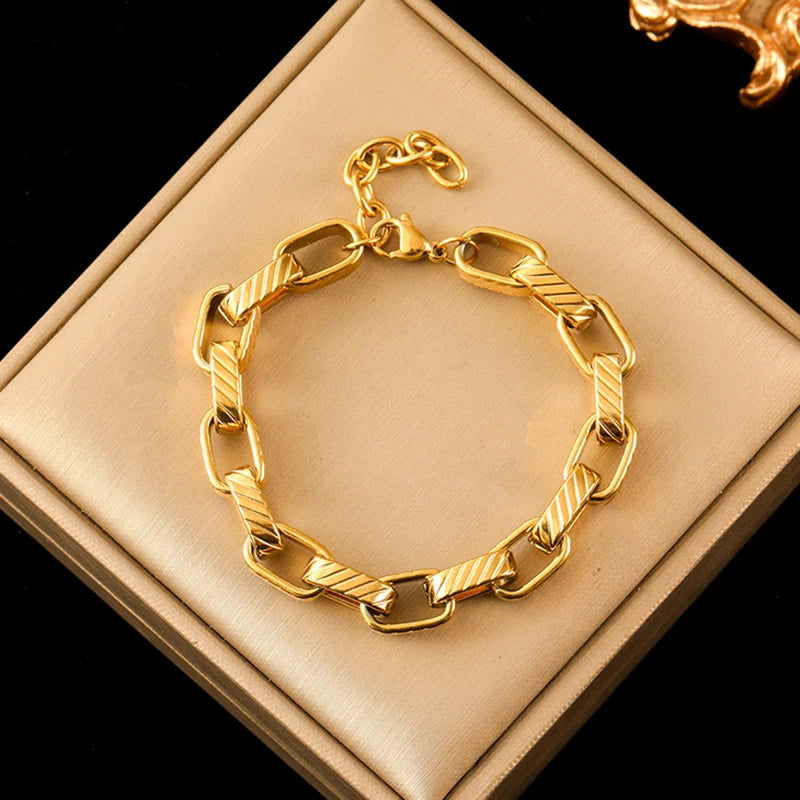Choice of 18K Gold Plated Stainless Steel Thick Cuban Chain Bracelets - Bold, Statement