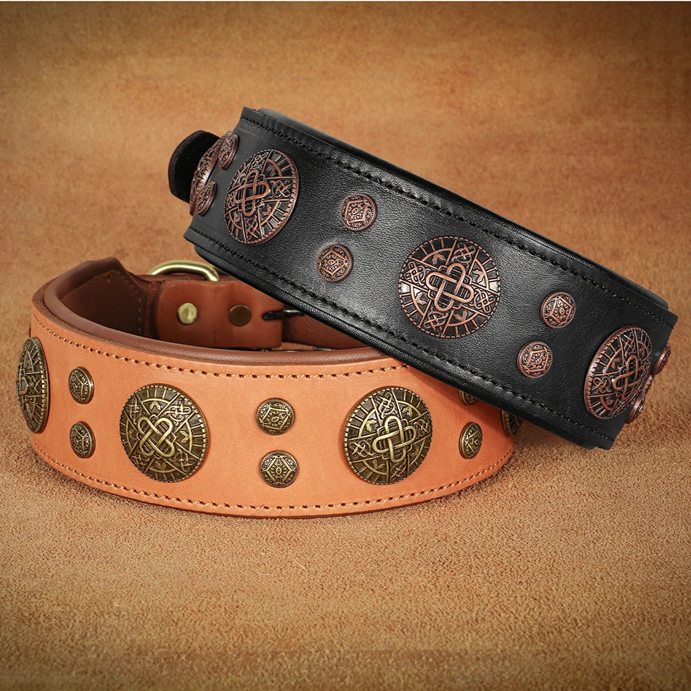 Genuine Leather Medium Size Dog Collar - Cool Spiked Studded Adjustable