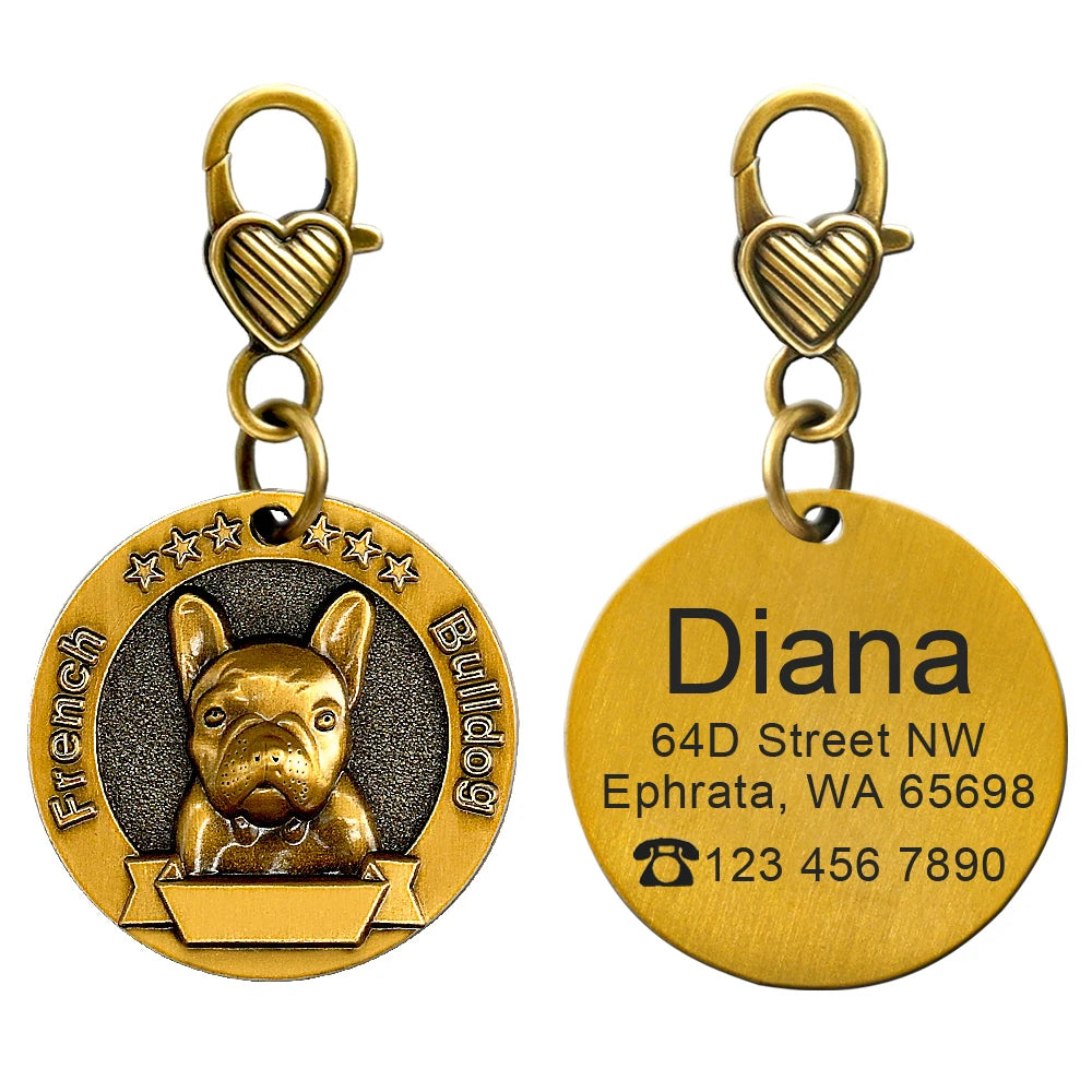 Personalized Dog ID Tag Customizable Copper Coated Various Dog Breeds