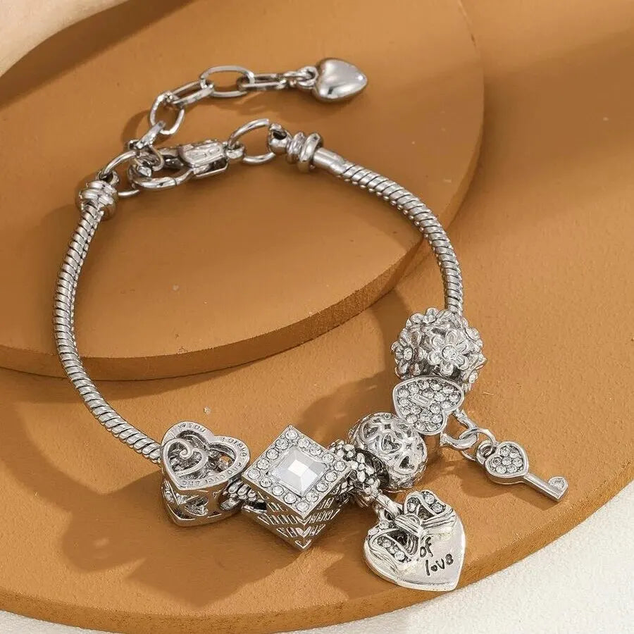 Love Heart Flower Crystal Stone Pendant Charm Copper Bracelet Girls