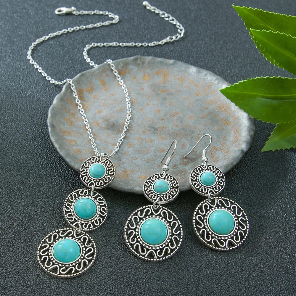Alloy Sets of Bohemian Turquoise Earrings & Necklaces