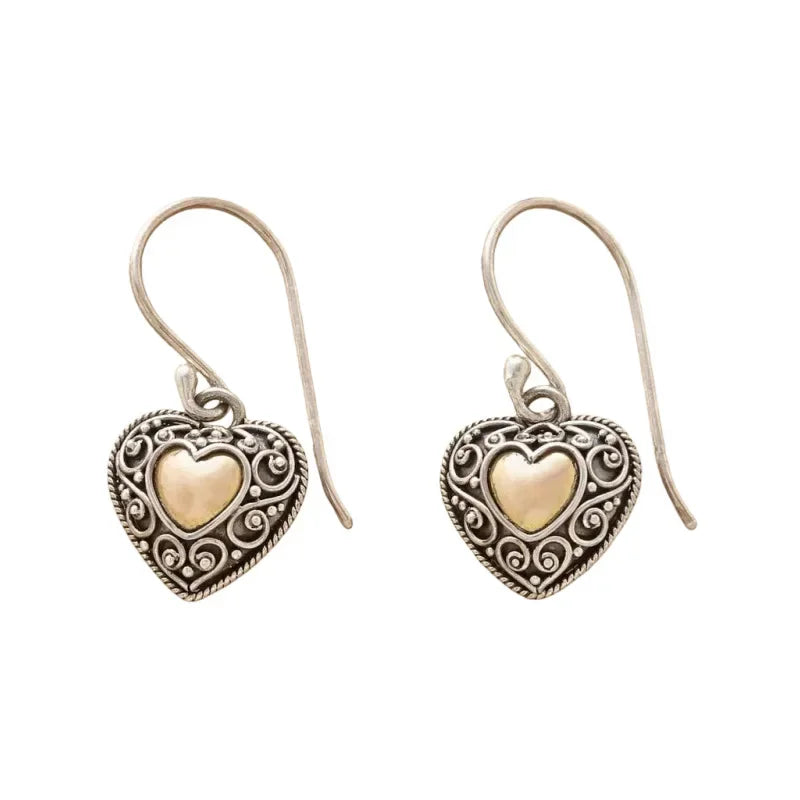 Two-Tone Zink Alloy Heart Dangle Earrings