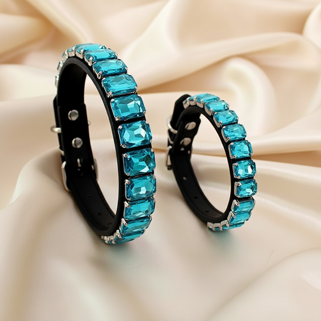 Sparkly Bold Dog Collar in PU Leather with Rhinestones