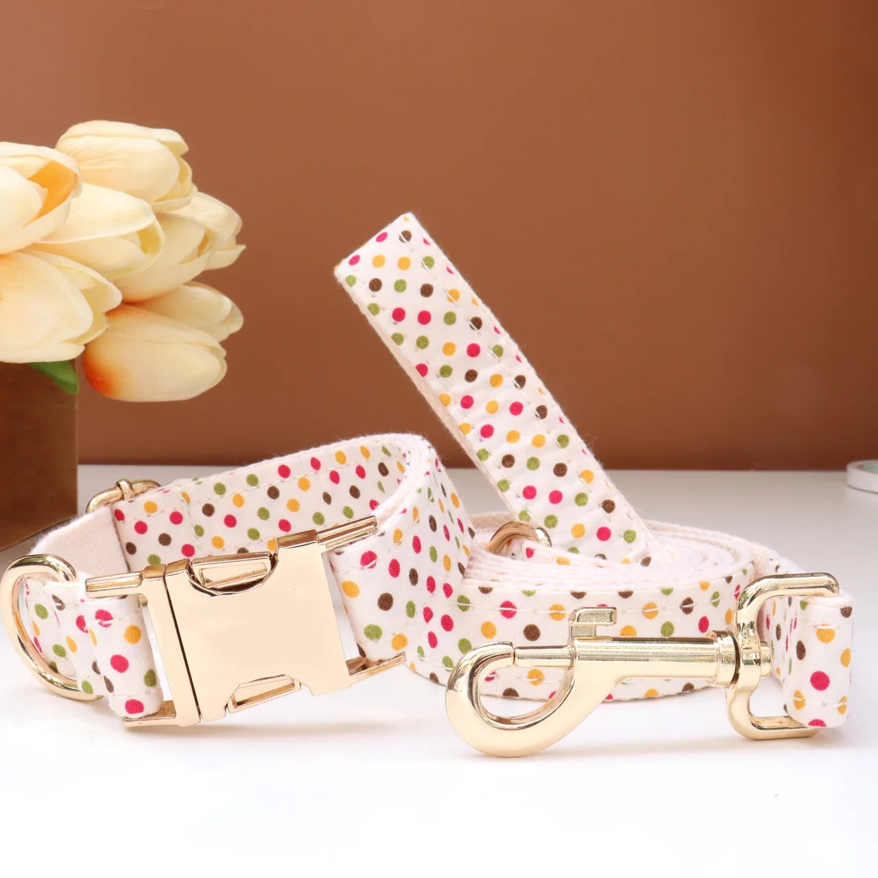 Elegant Fabric Customizable Dog Collar Set - Name Tag, Zinc Alloy Setting, Girly