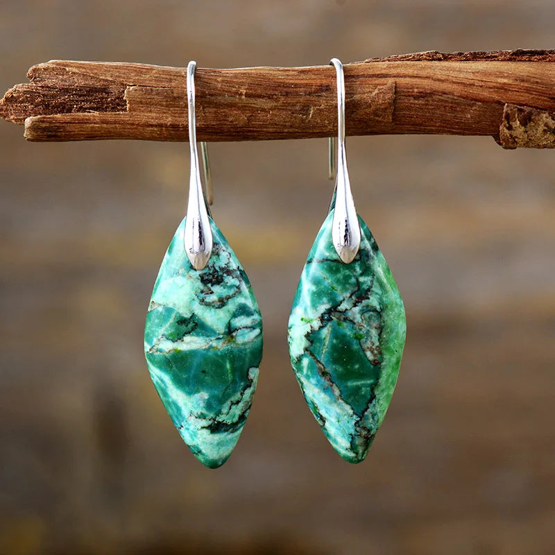 Bohemia Gold Plated Multicolored Natural Stone Leaf Shaped Earrings