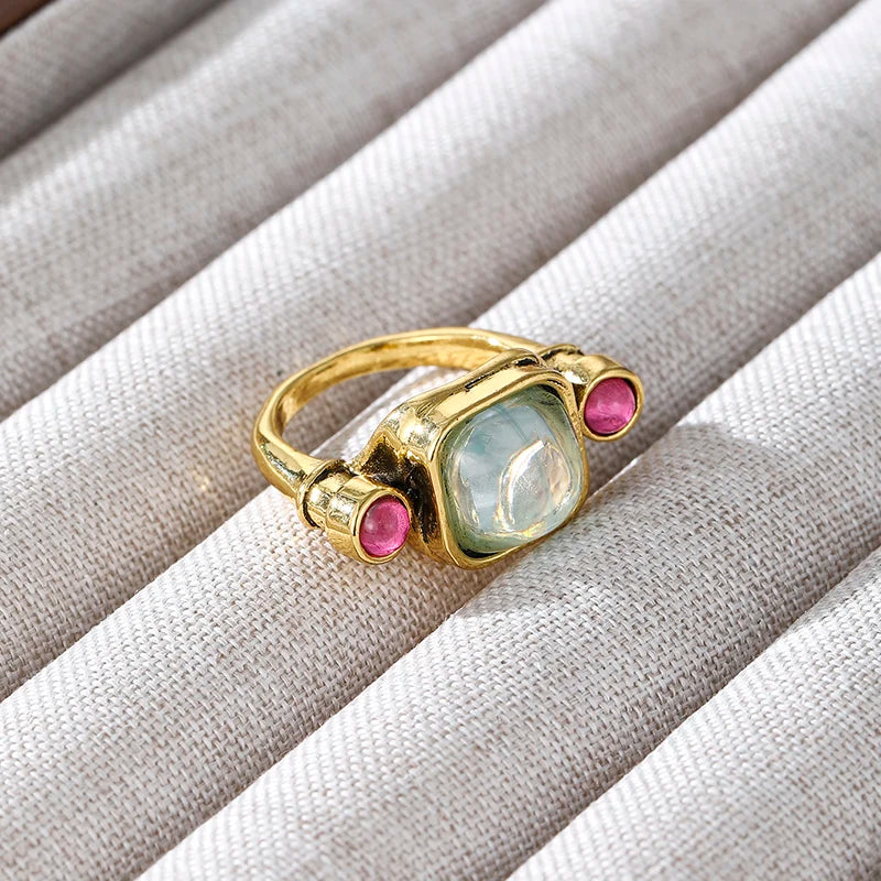Vintage Inspired Alloy Ring with Blue/Pink CZ Bold Statement Piece