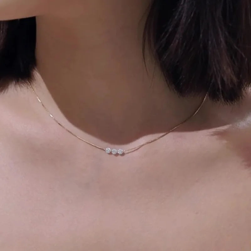 Delicate Cooper Necklace with Three Zircons