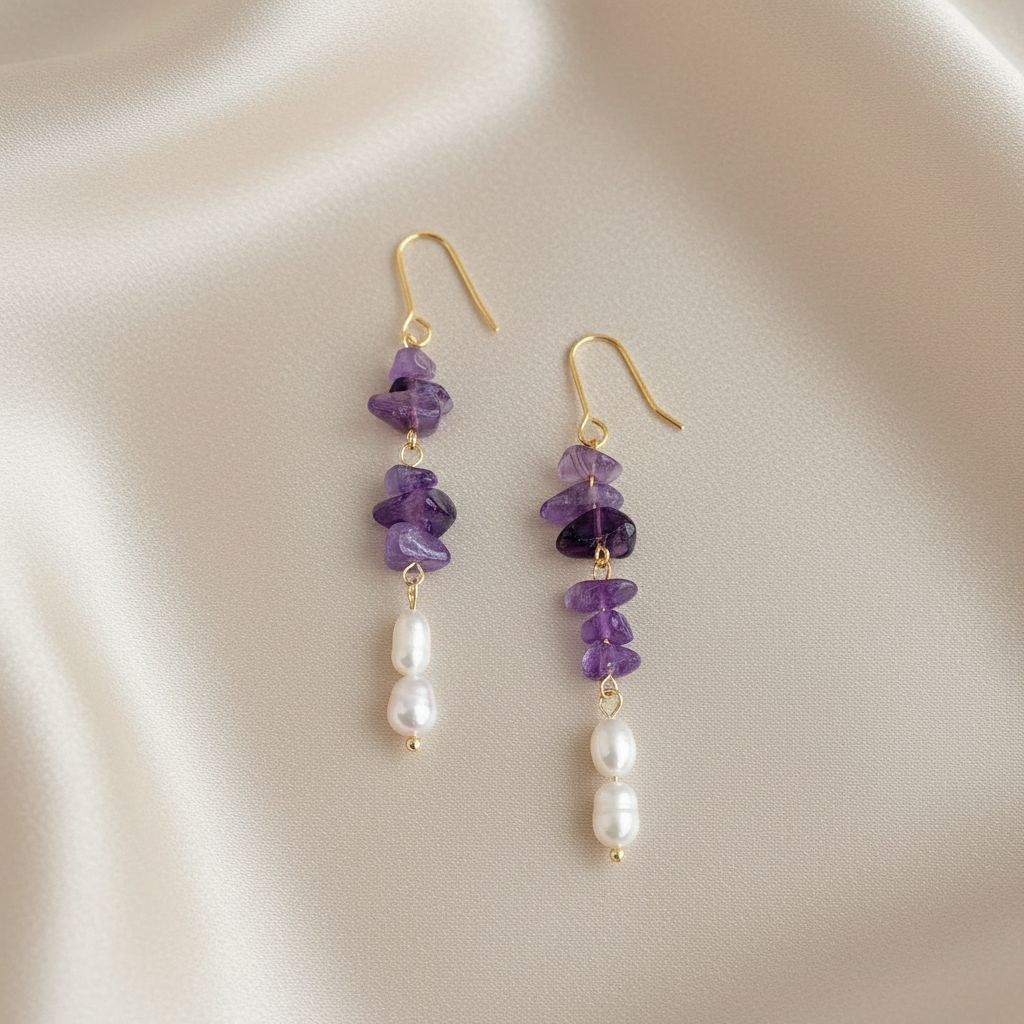 Handcrafted Natural Amethyst Freshwater Pearl Earrings
