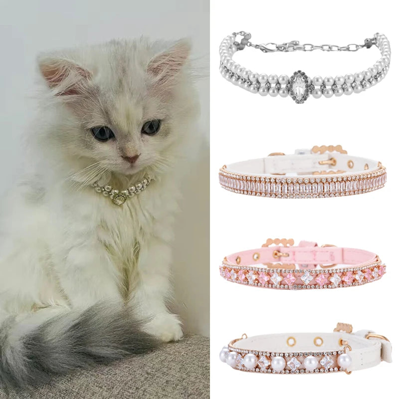 4 Luxury Cat Puppy Pearl Rhinestone Necklaces