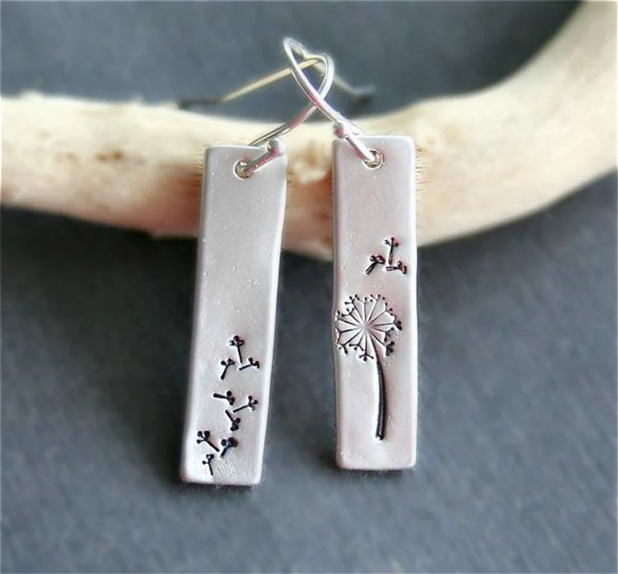 Dandelion Silver Tone Dangle Earrings