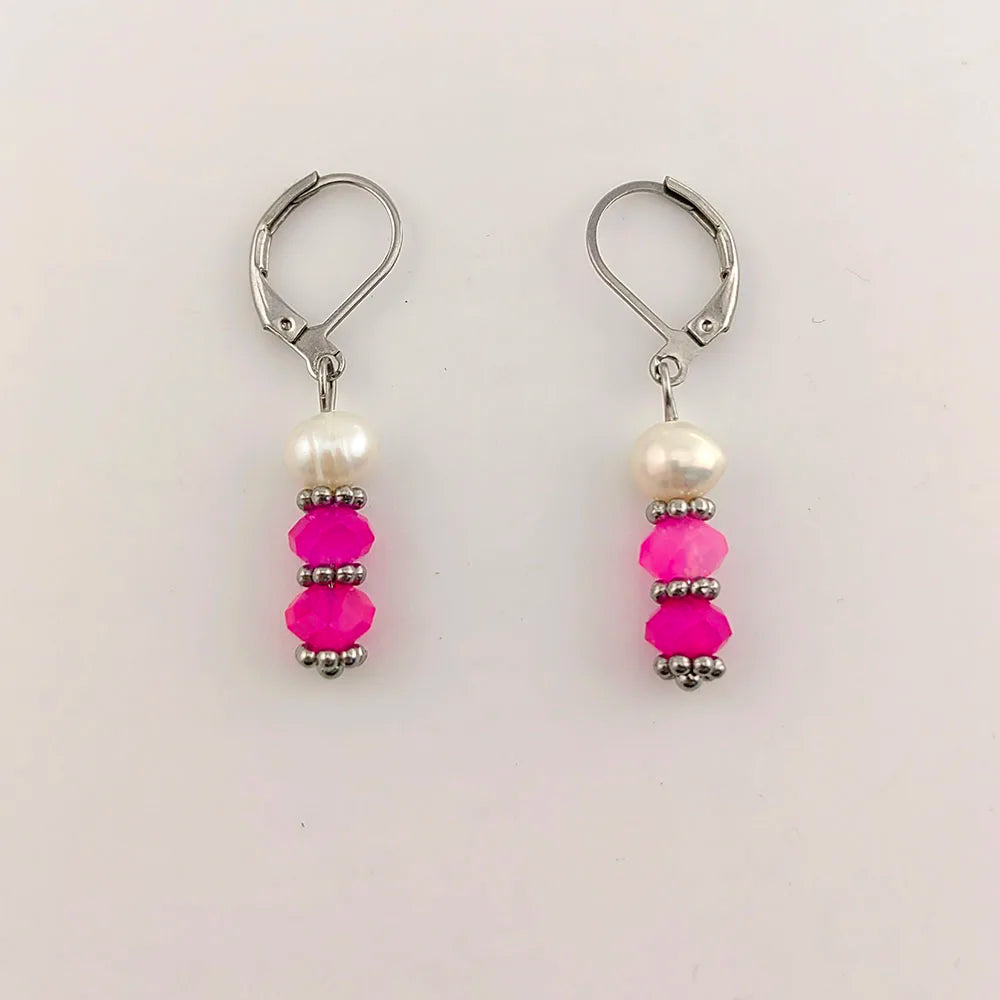 Fresh Water Pearl Crystal Drop Earrings 18K Gold Plated