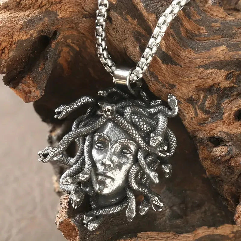 Medusa Head Snake Pendant Stainless Steel Necklace