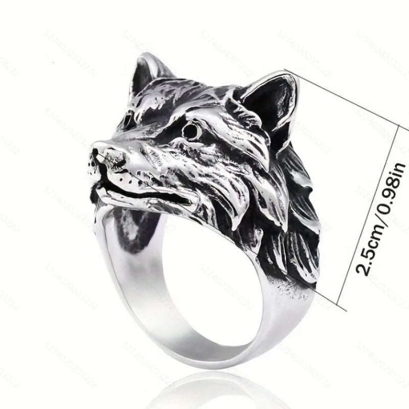 Gothic Wolf Head Stainless Steel Band Ring