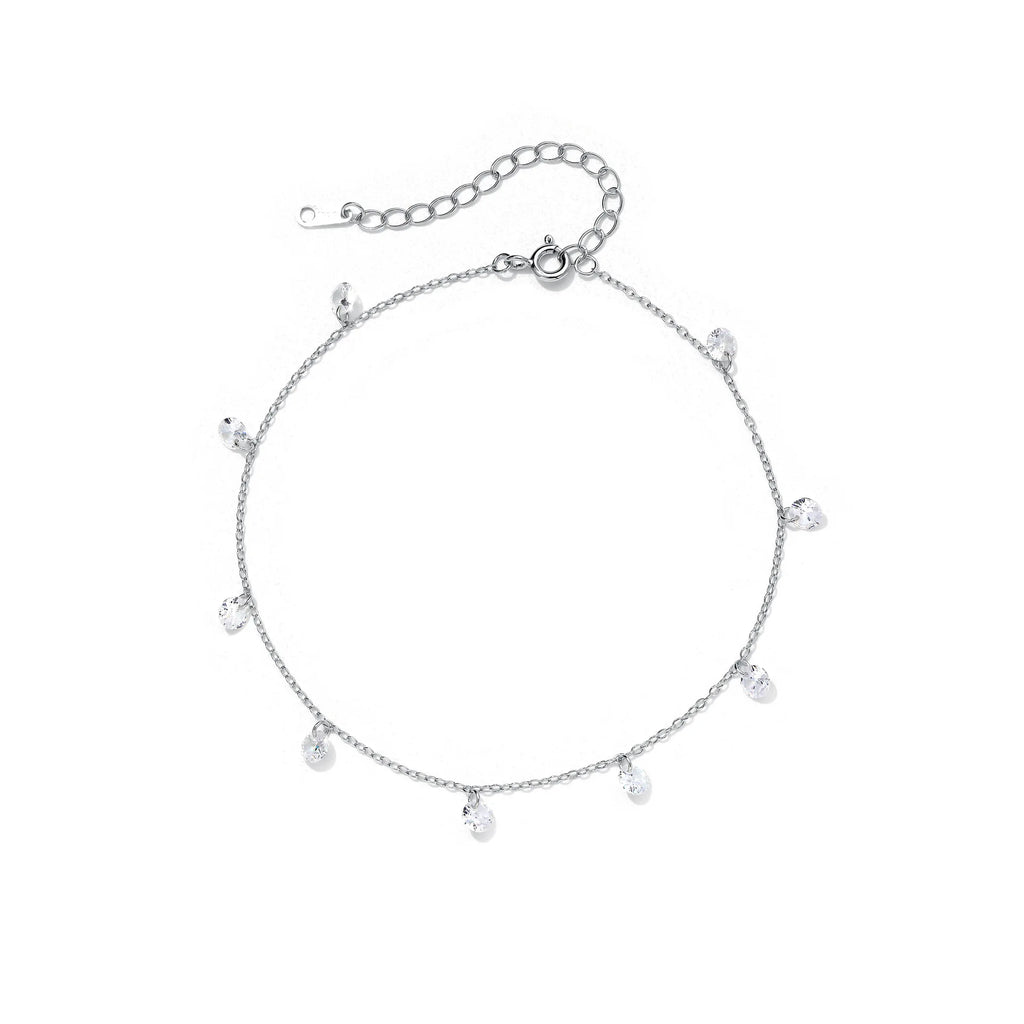 White Gold Plated 925 Sterling Silver Zircon Anklet - Sweet, Precious
