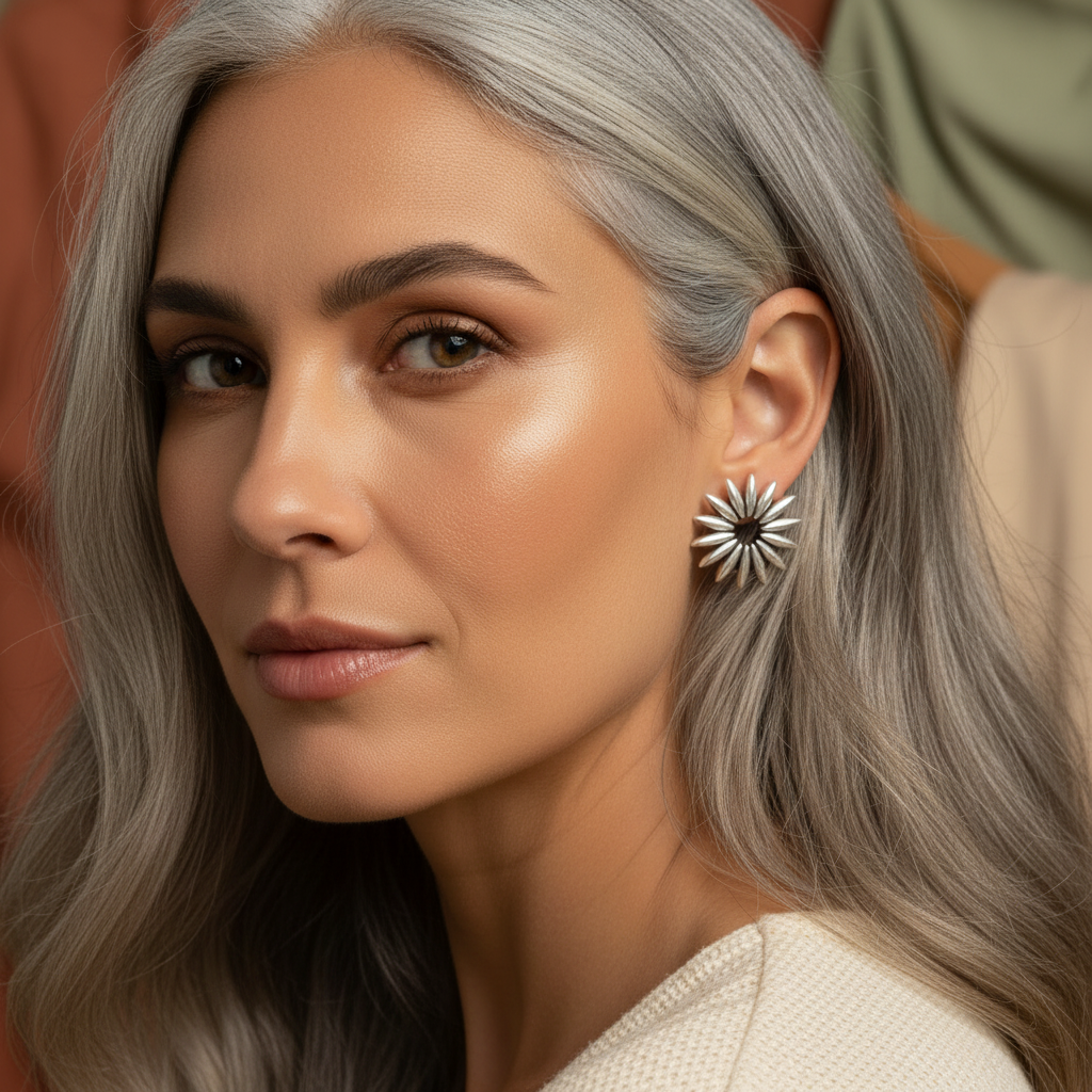 Unique 925 Sterling Silver Flower Stud Earrings