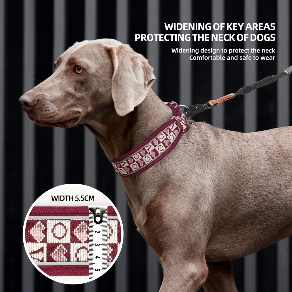 Wide Thick Reflective Mesh Fabric Breathable Dog Collar - No Neck Pressure, Non-Restrictive, Cool