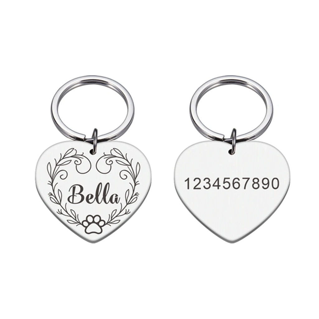 Stainless Steel Heart Pet ID Name Tag Customizable
