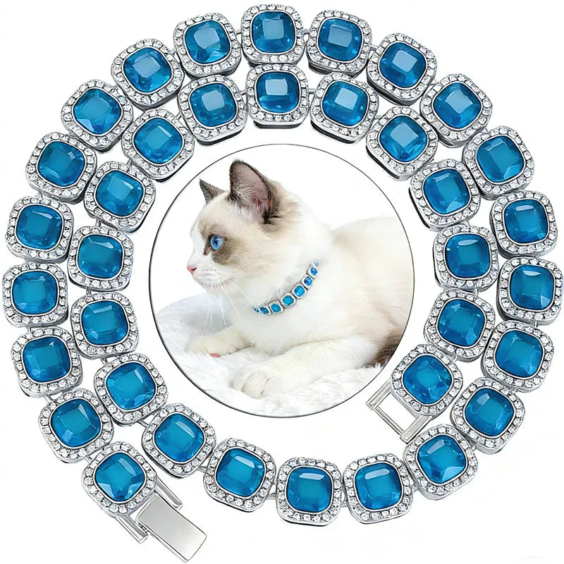 Owner & Pet Necklace Set with Large Square Rhinestones & CZ - Luxurious, Superstar, Red Carpet