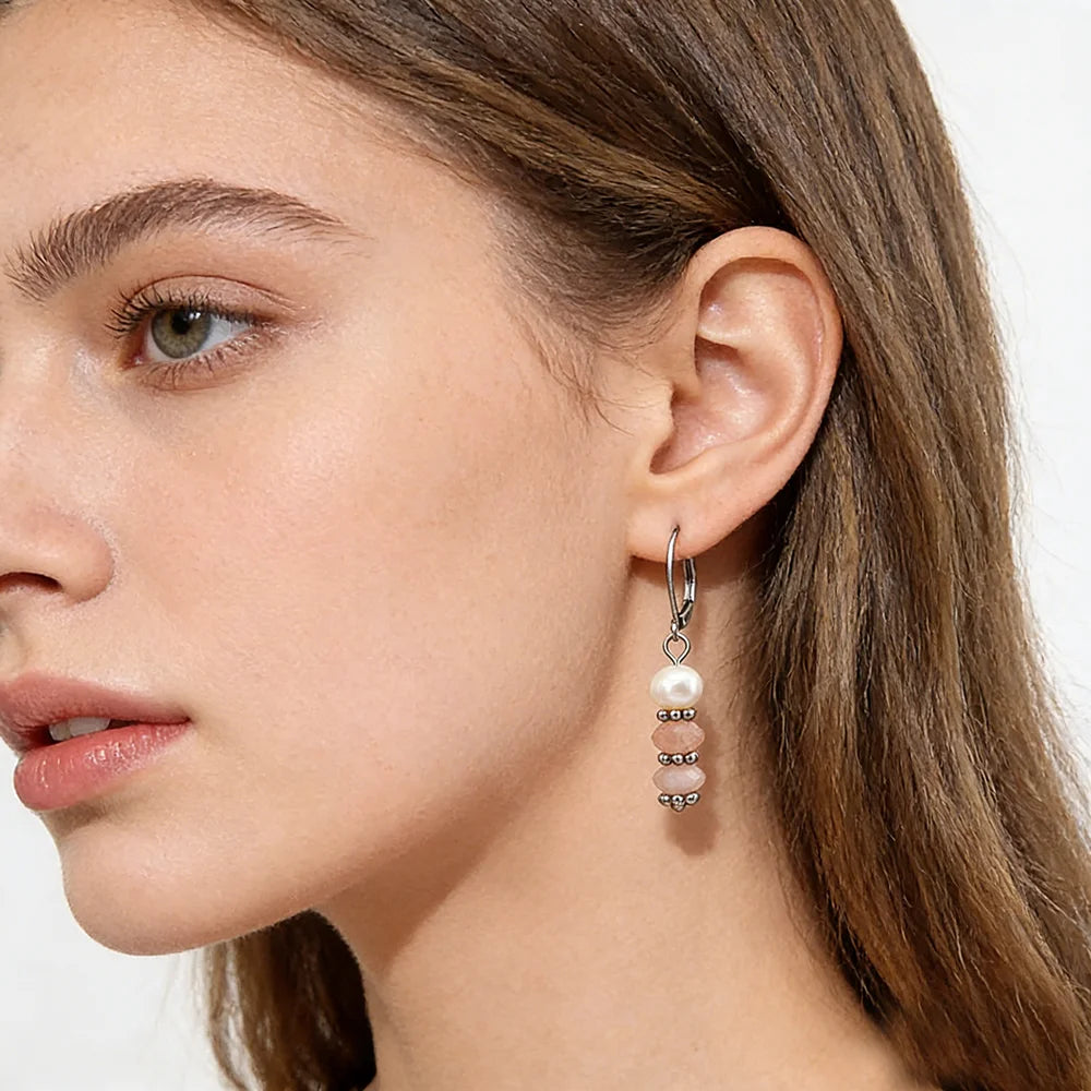 Fresh Water Pearl Crystal Drop Earrings 18K Gold Plated