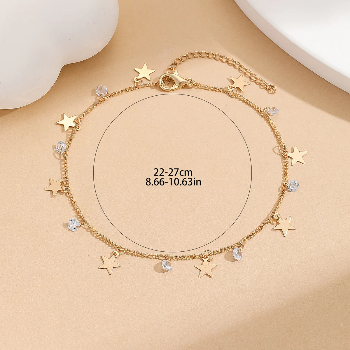 Gold Tone Stainless Steel Zircon Star Anklet - Refined, Elegant