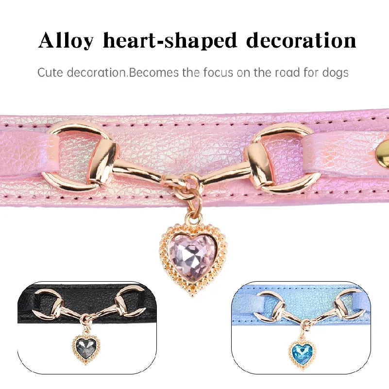 Adjustable PU Leather Pet Collar with Sparkling Rhinestones - Very Soft & Comfy