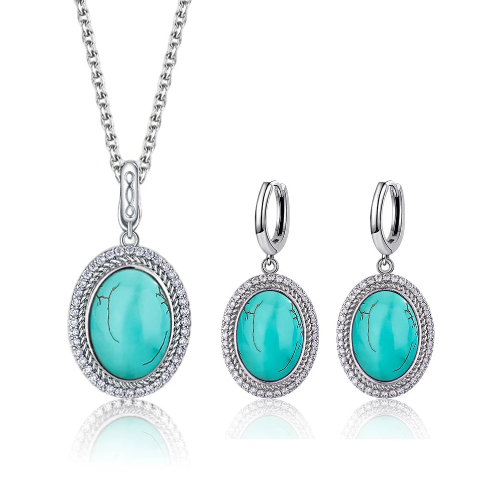 925 Sterling Silver Natural Moonstone Pendant & Earrings Set