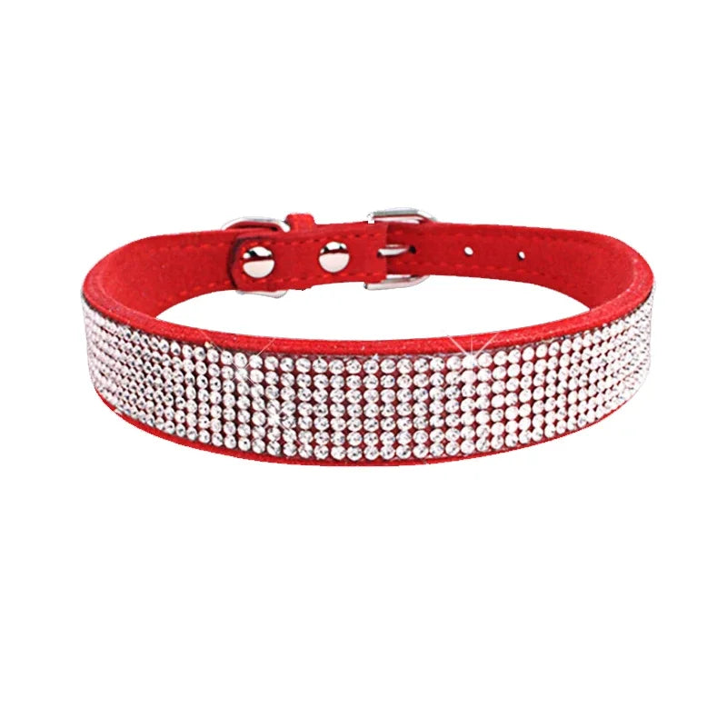 PU Leather Collars for Dogs with Zinc Alloy Buckle & Rhinestones