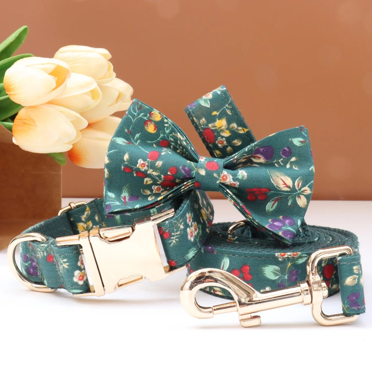 Elegant Fabric Customizable Dog Collar Set - Name Tag, Zinc Alloy Setting, Girly