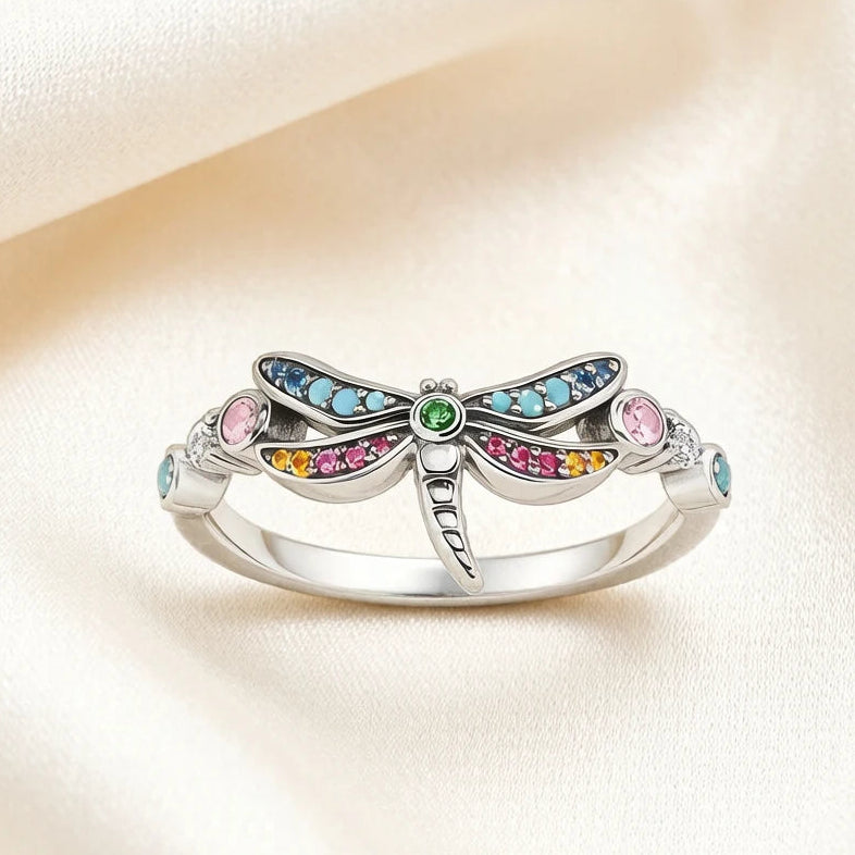 Colorful Dragonfly Ring in 925 Sterling Silver with Zircon Stones