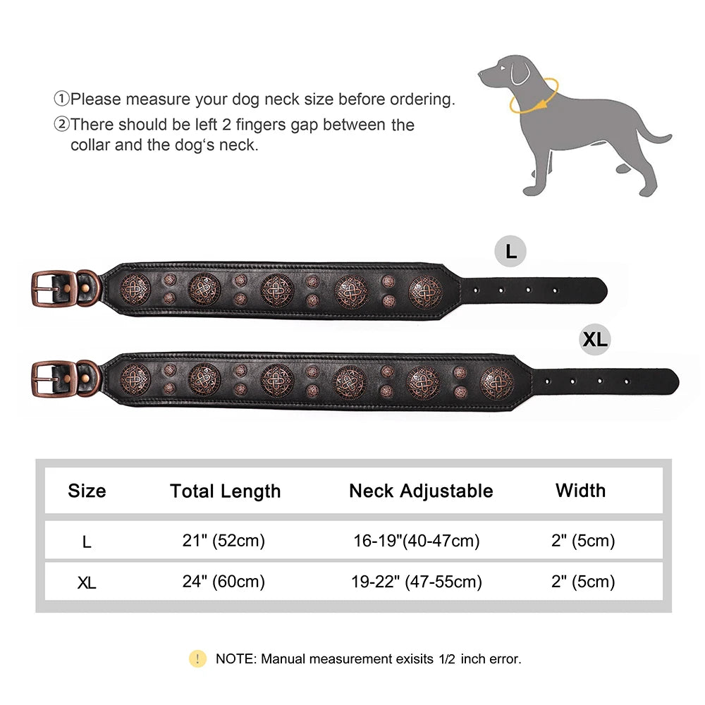 Genuine Leather Medium Size Dog Collar - Cool Spiked Studded Adjustable
