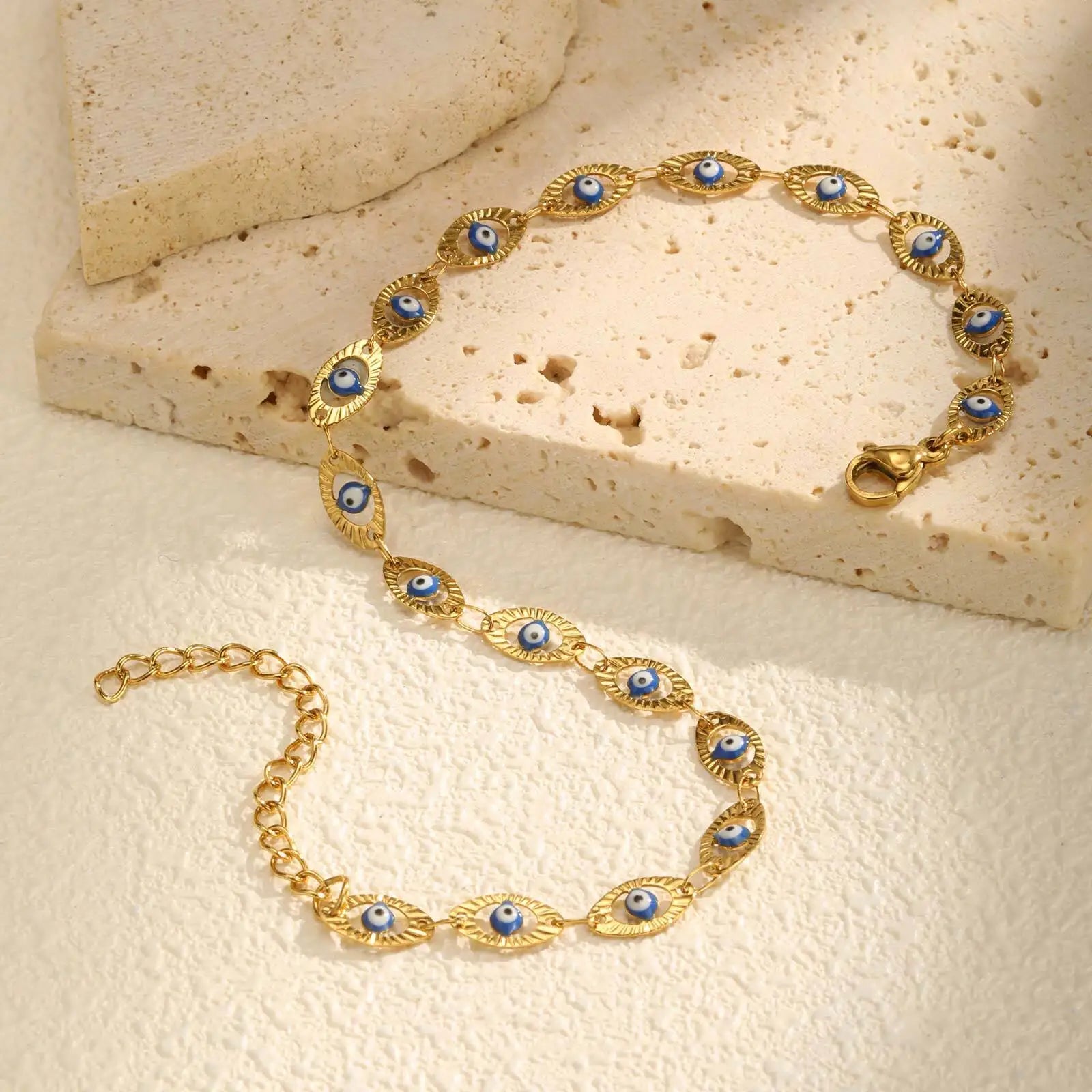 Gold Plated Stainless Steel Evil Eye Anklet