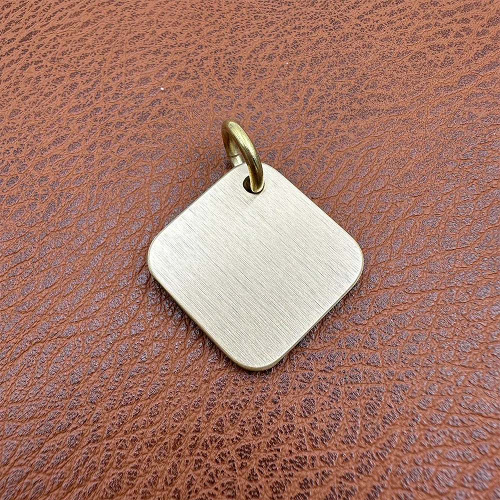 Hand Hammered Square Brass Dogs ID Name Tag Customizable Engravable