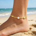 Gold Tone Stainless Steel Clover Crystal Hearts Anklet