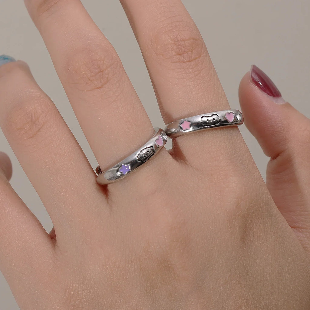 Cat & Dog Rings with Pink CZ Heart & Star - Buy a Set or Choose One, Made of Zink Alloy, Adjustable Size