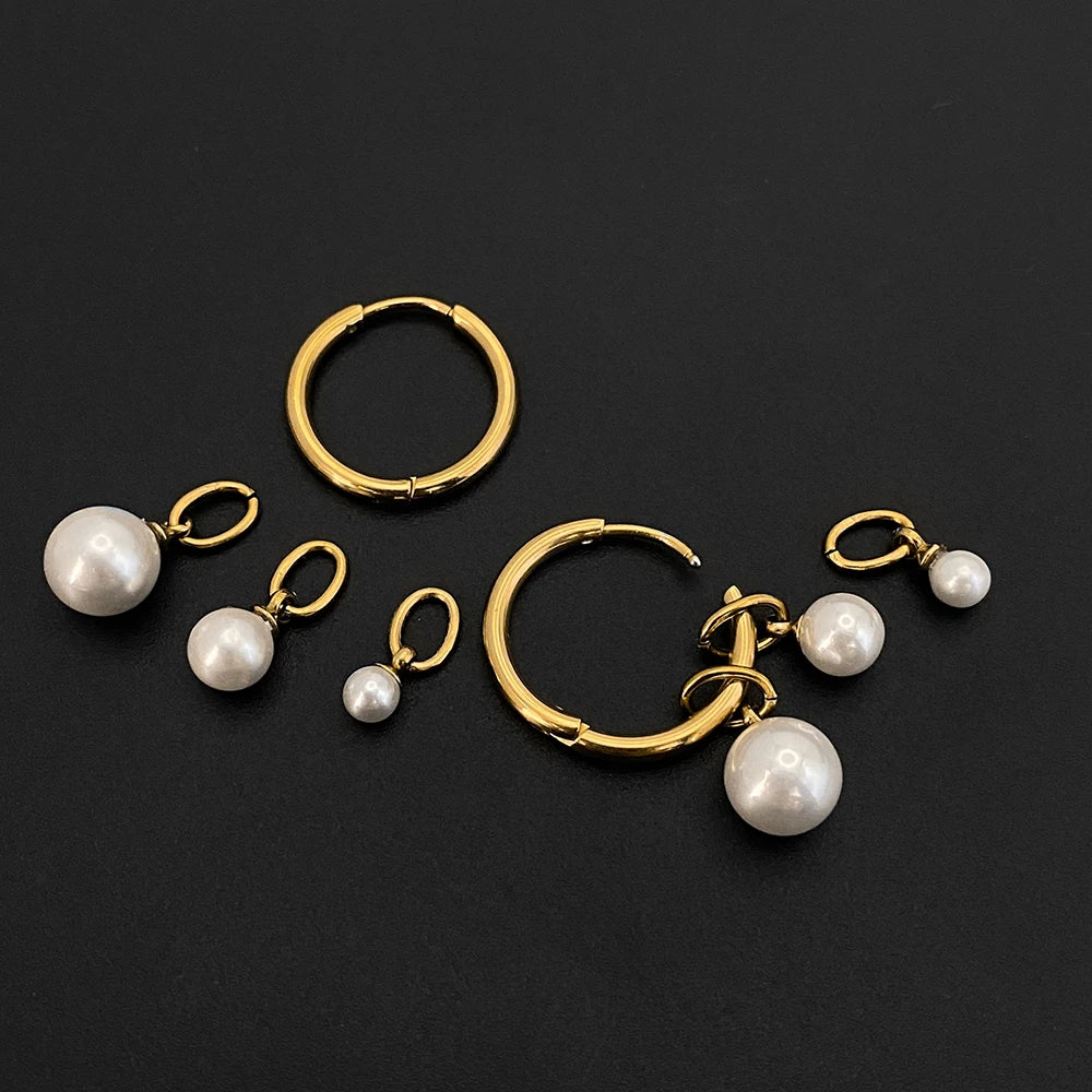 14K Gold-Plated Stainless-Steel Hoop Earrings with Faux Pearls