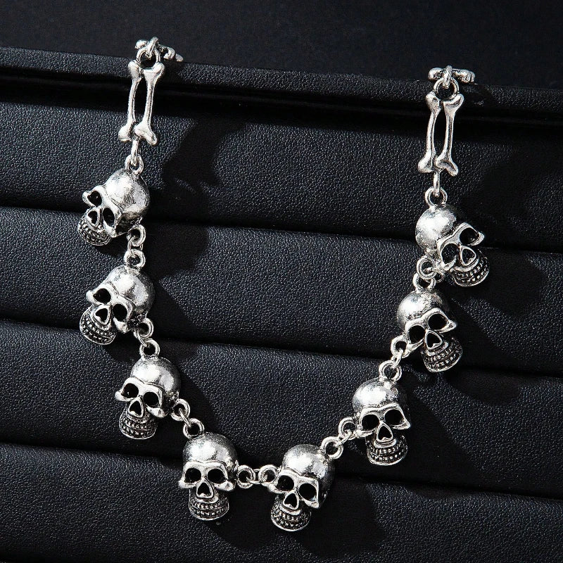 Gothic Style Multiple Skull Connected Choker Zink Alloy Necklace