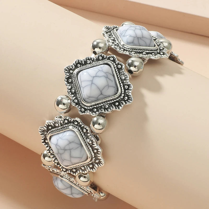 Stretchy Boho Bracelet with Acrylic Beads in Zinc Alloy Setting - Bold Statement
