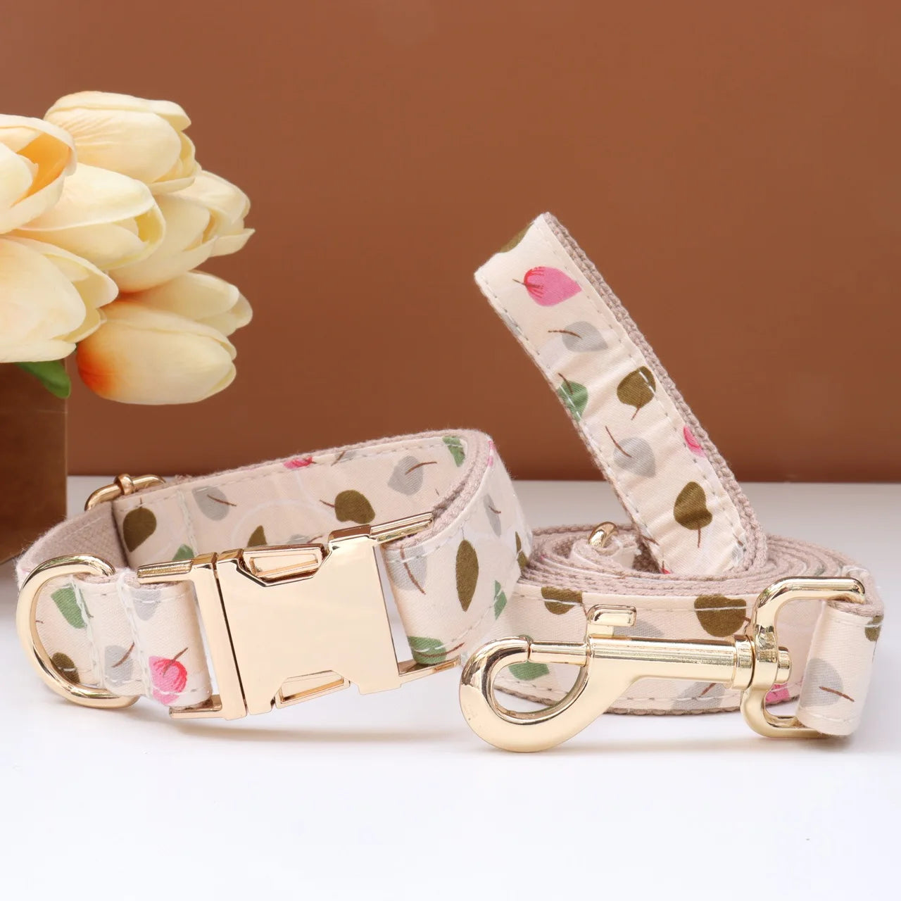 Elegant Fabric Customizable Dog Collar Set - Name Tag, Zinc Alloy Setting, Girly